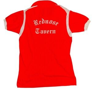 Vintage Hilton Rednose Tavern Bowling Shirt Red White Knit Made in USA Mens M